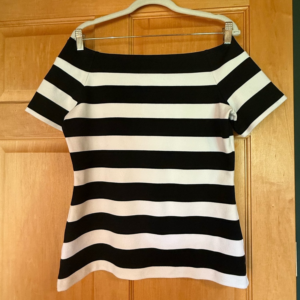 Ann Taylor Factory Black and White Striped Blouse